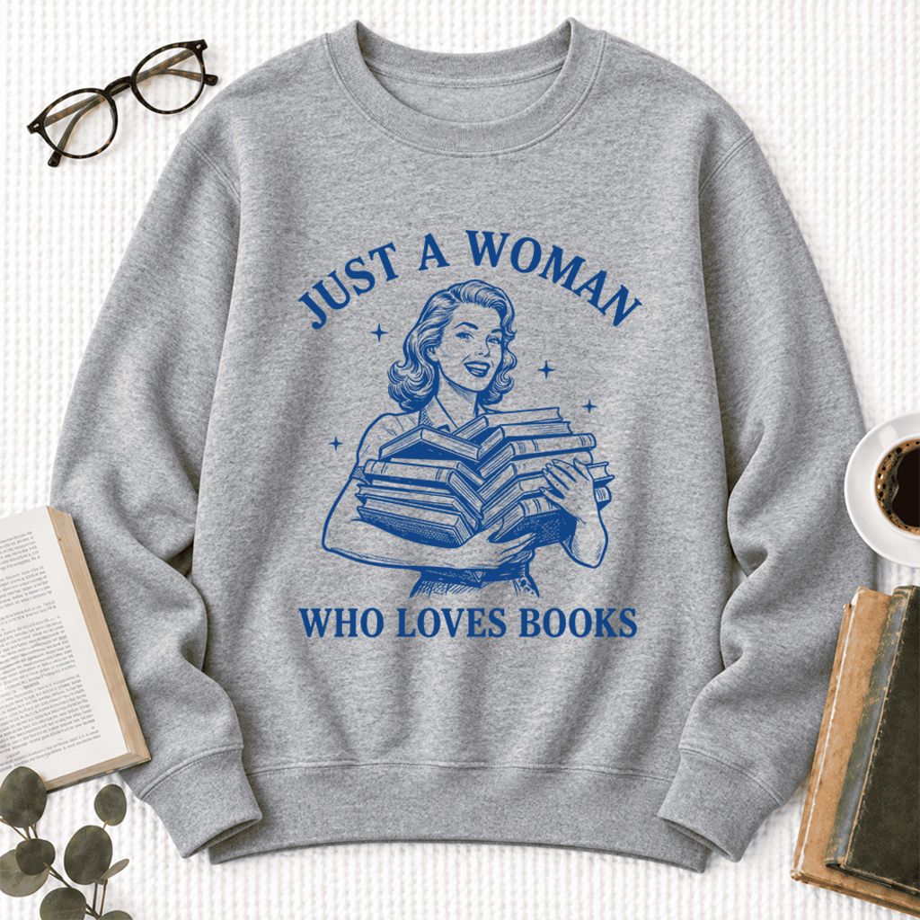 Just A Woman Who Loves Books Softstyle Sweatshirt | Reader Gift Sport Grey
