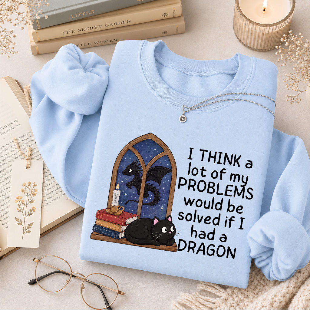 If I Could Have A Dragon Crewneck Sweatshirt | Reader Gift Light Blue