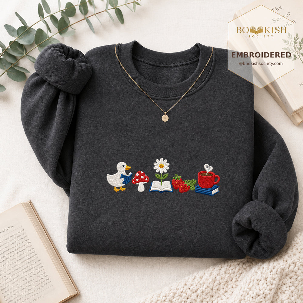 Duck Mushroom Embroidered Sweatshirt | Reader Gift Dark Heather