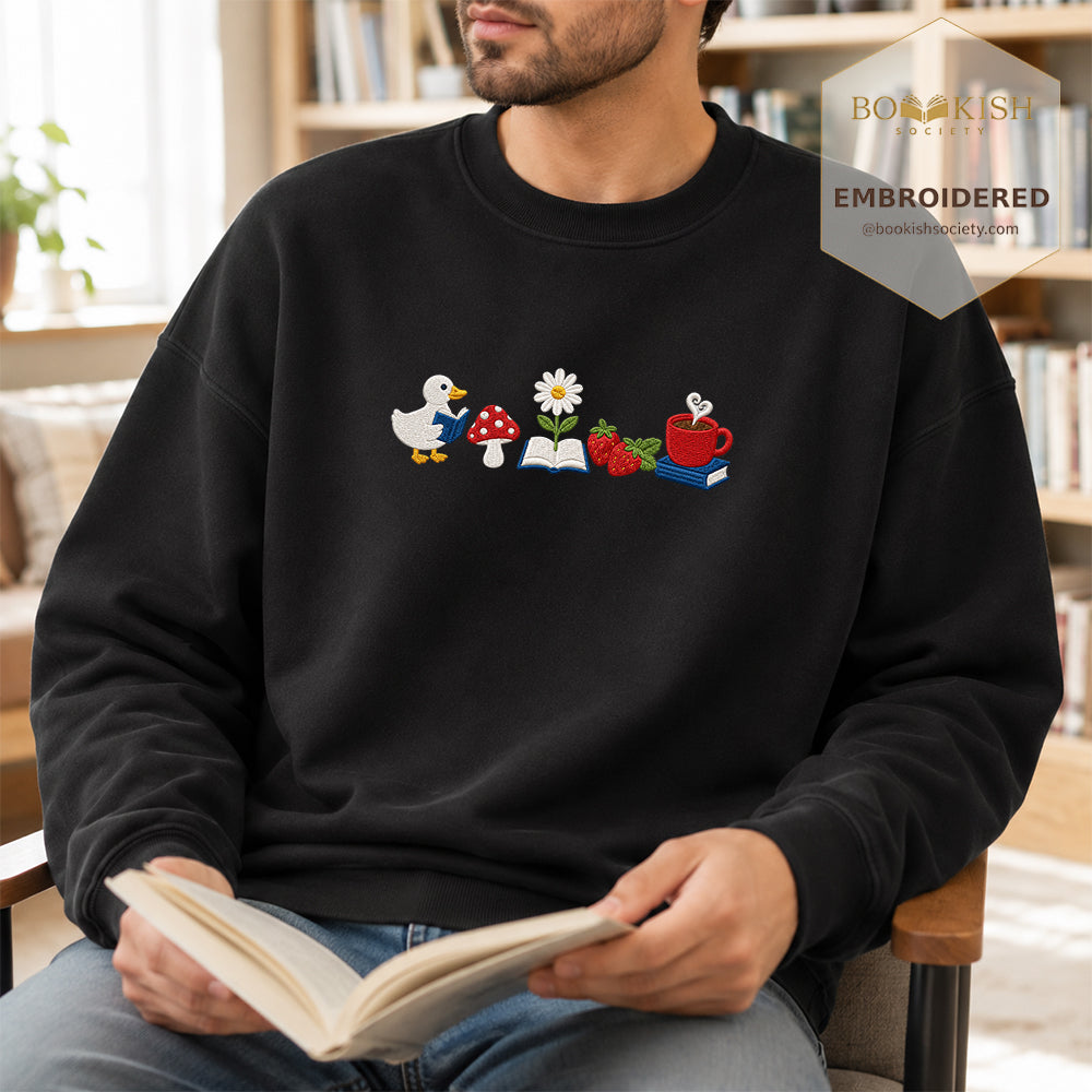 Duck Mushroom Embroidered Sweatshirt | Reader Gift Black