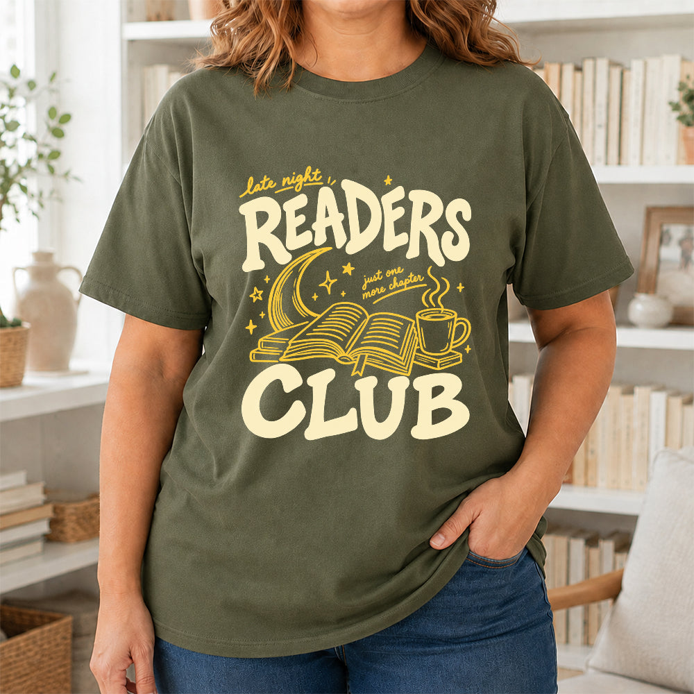 Late Night Readers Club Softstyle T-Shirt | Book Lover Gift Military Green