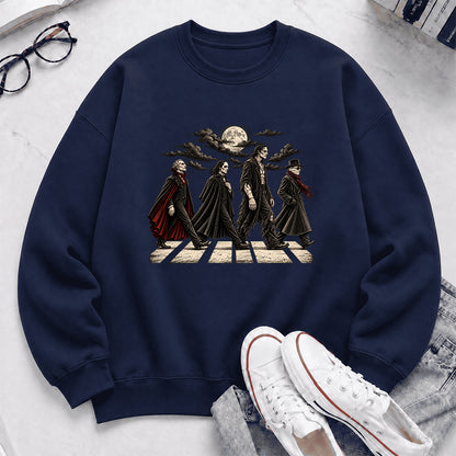 Monsters Road Printed Sweatshirt | Halloween Book Lover Gift Navy
