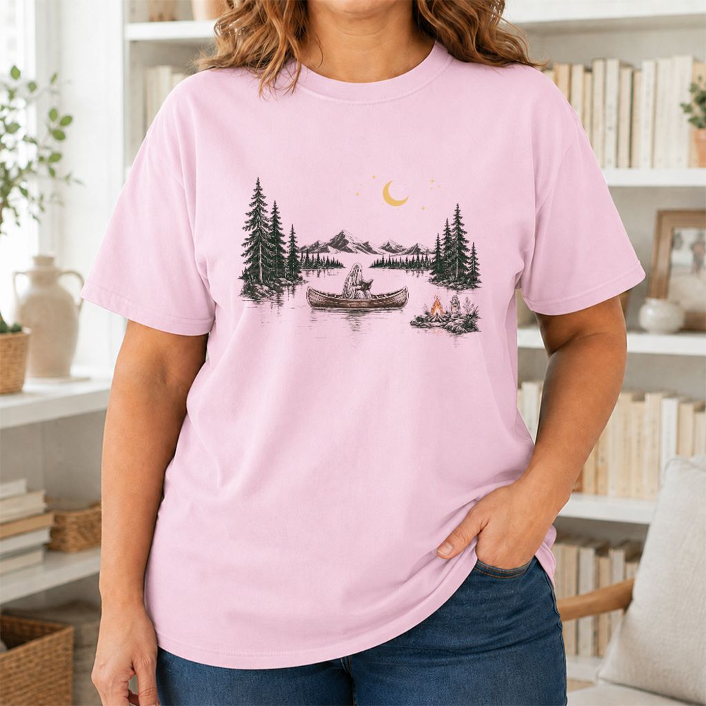 Reading Ghost On The Boat Printed T-Shirt | Spooky Book Lover Gift Light Pink