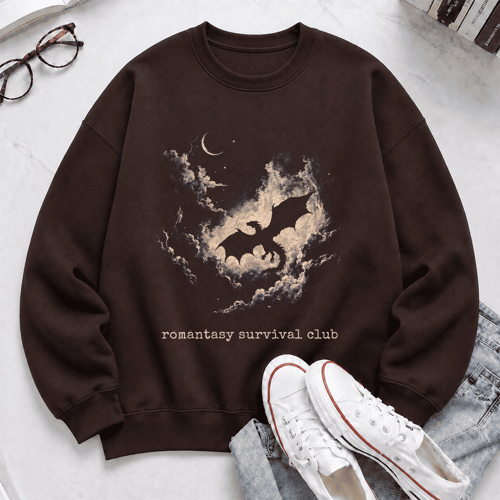 Dark Fantasy Dragon Clouds Crewneck Sweatshirt | Reader Gift Dark Chocolate