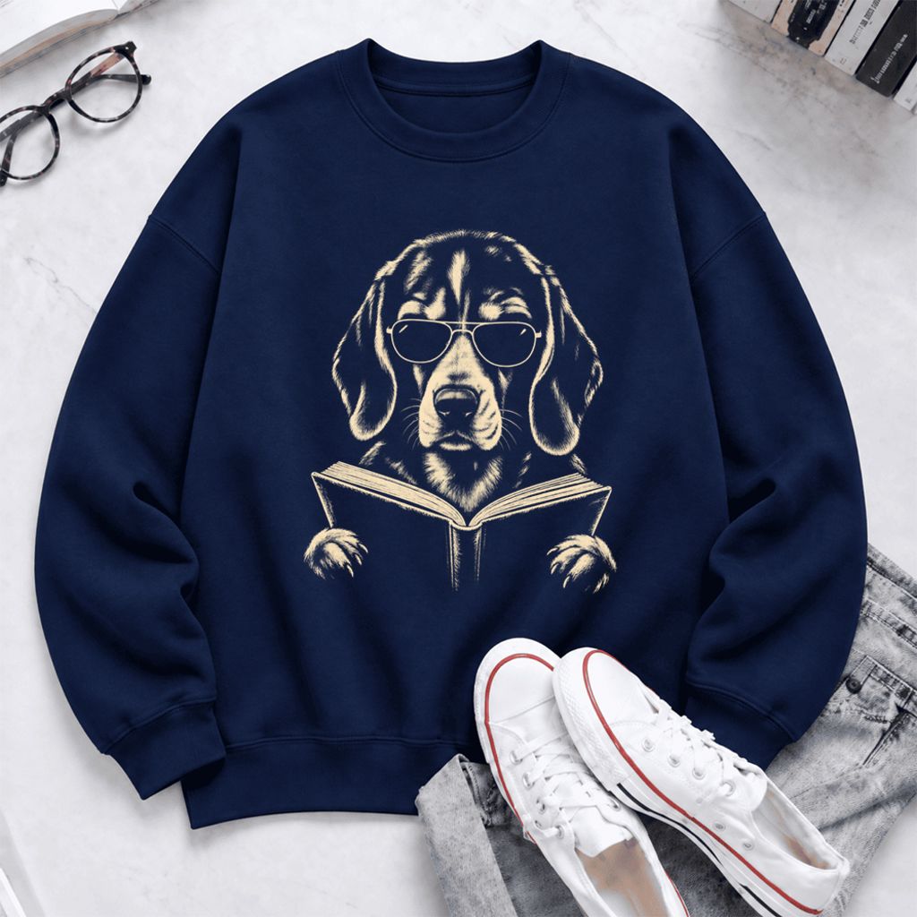 Beagle Reading Book Softstyle Sweatshirt | Dog Mom Reader Gift Navy