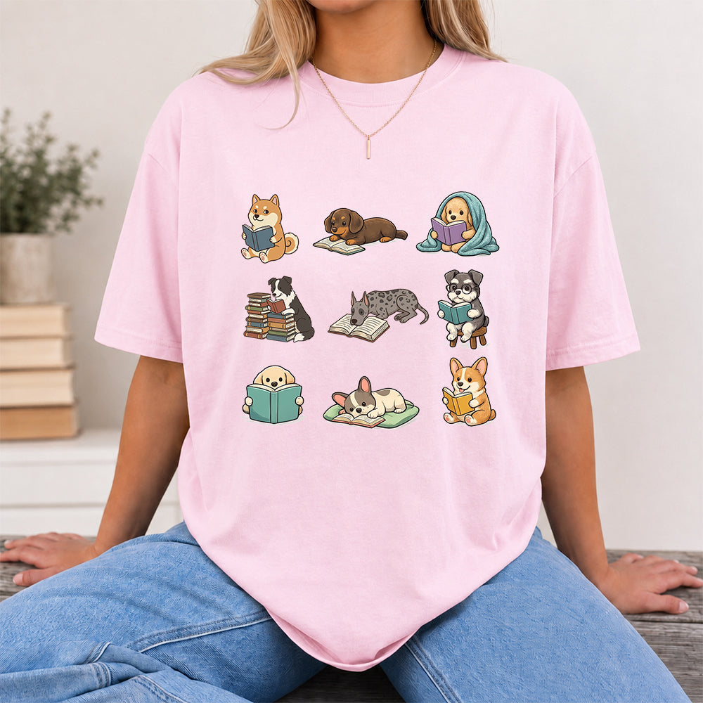 Funny Dogs Reading Softstyle T-Shirt | Book Lover Gift Light Pink