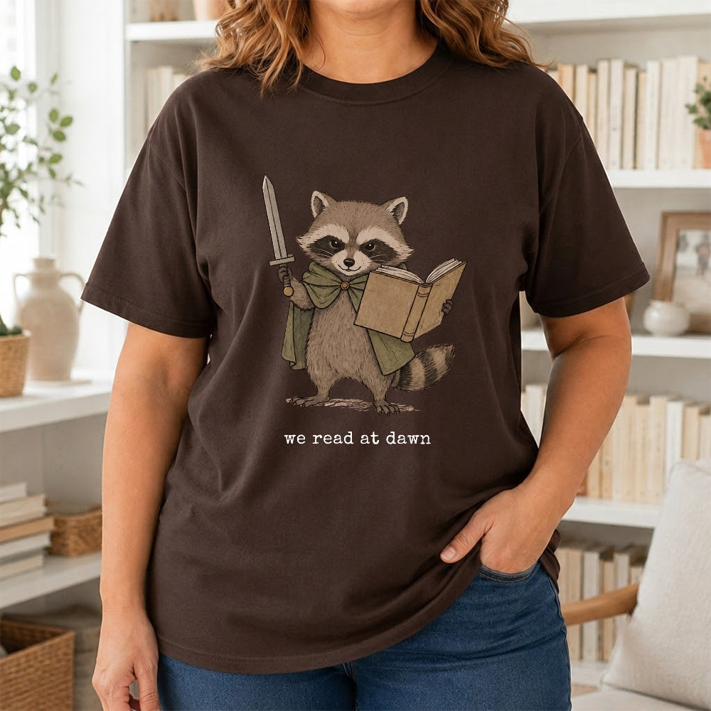 Funny Raccoon Reading Softstyle T-Shirt | Book Lover Gift Dark Chocolate