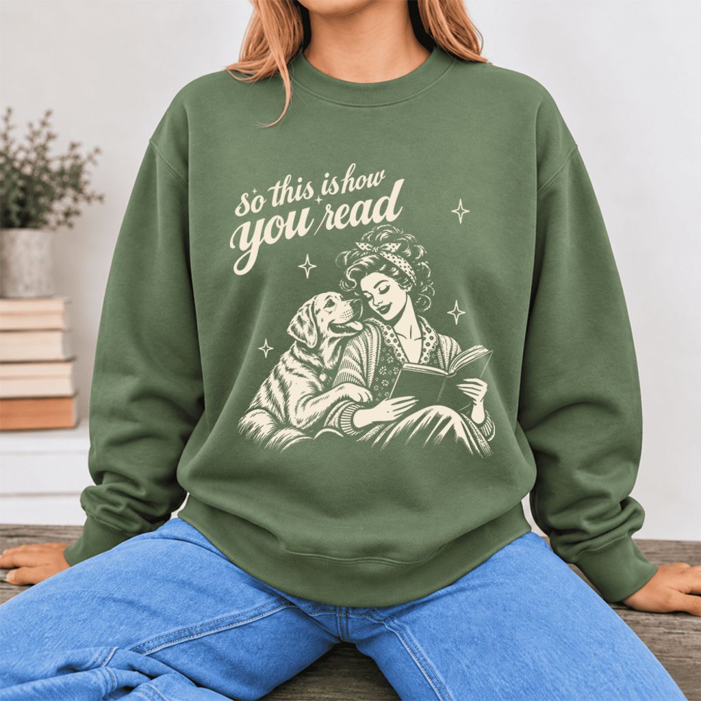 How You Read Labrador Retriever Softstyle Sweatshirt | Cozy Dog Mom Reader Gift Military Green
