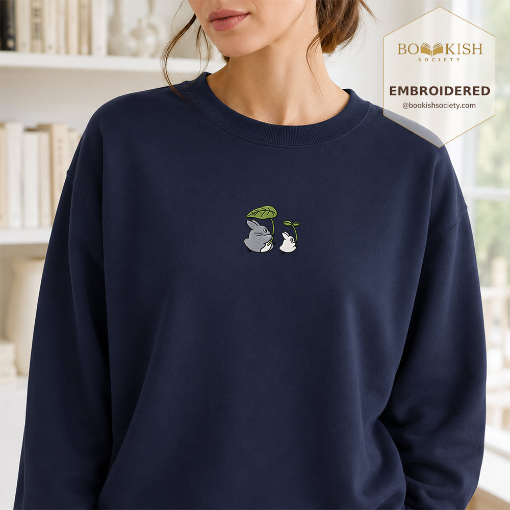Forest Spirits and Flowers Embroidered Sweatshirt | Reader Gift Navy