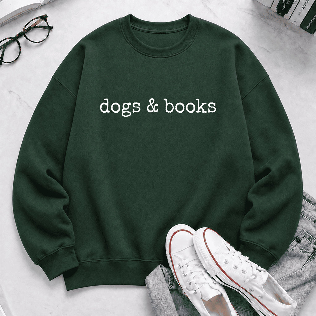 Dogs & Books Crewneck Sweatshirt | Dog Lover & Reader Gift Forest Green
