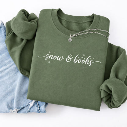 Snow & Books Softstyle Sweatshirt | Christmas Book Lover Gift Military Green