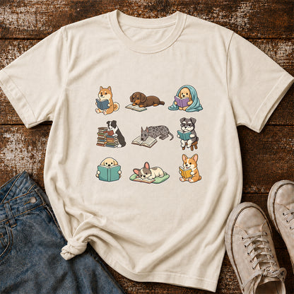 Funny Dogs Reading Softstyle T-Shirt | Book Lover Gift Natural
