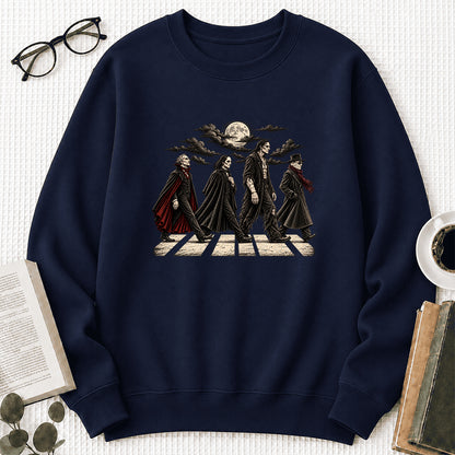 Monsters Road Printed Sweatshirt | Halloween Book Lover Gift Navy