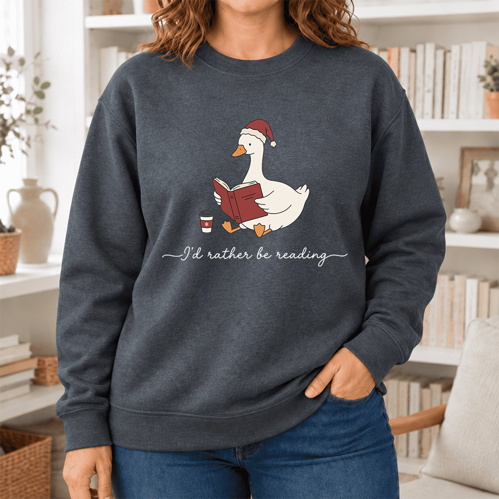 I'D Rather Be Reading Softstyle Sweatshirt | Christmas Book Lover Gift Dark Heather