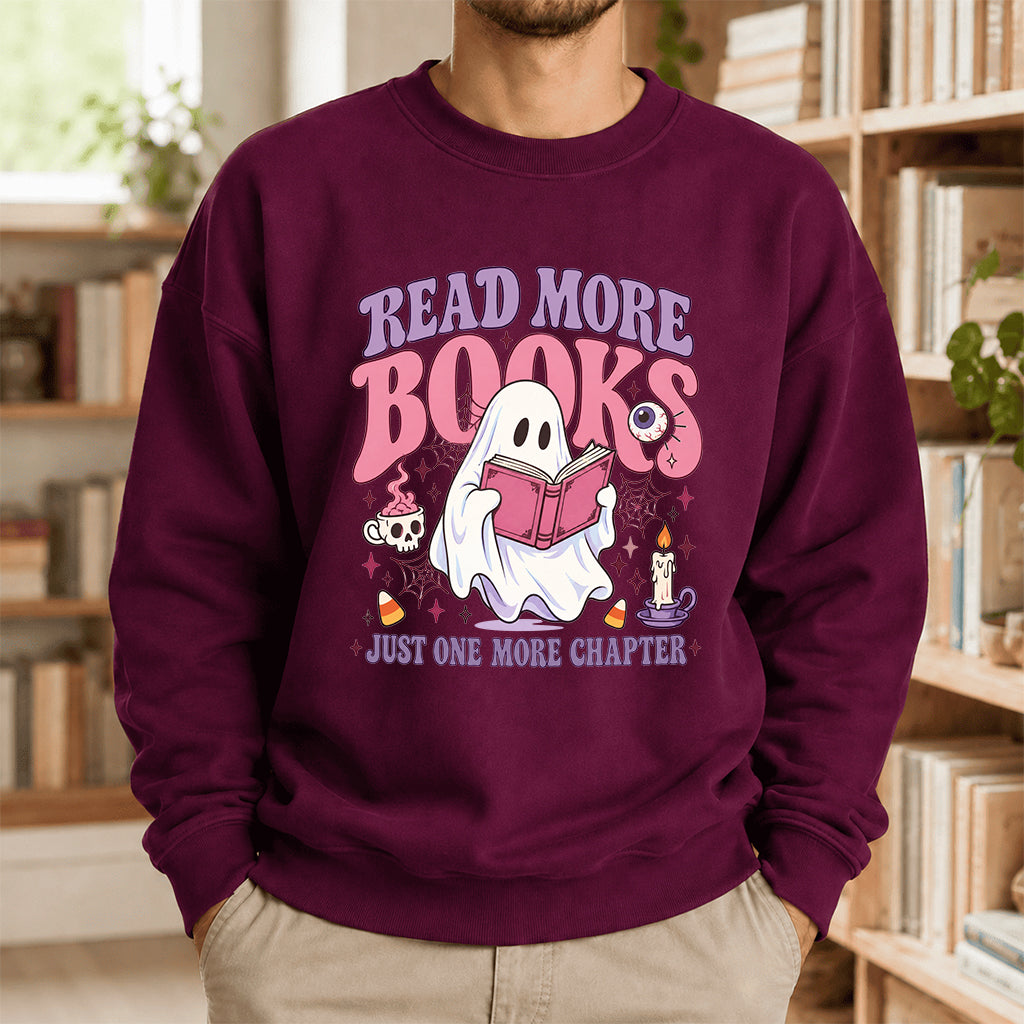 Read More Books Printed Sweatshirt | Halloween Book Lover Gift Maroon
