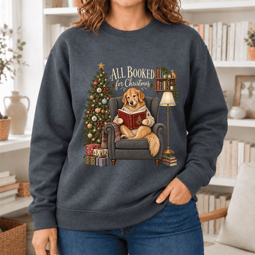 All Booked For Christmas Sweatshirt | Christmas Reader Gift Dark Heather