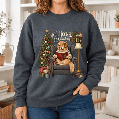 All Booked For Christmas Sweatshirt | Christmas Reader Gift Dark Heather