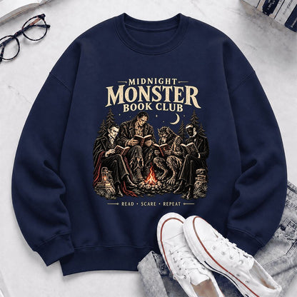 Midnight Monster Book Club Printed Sweatshirt | Halloween Book Lover Gift Navy