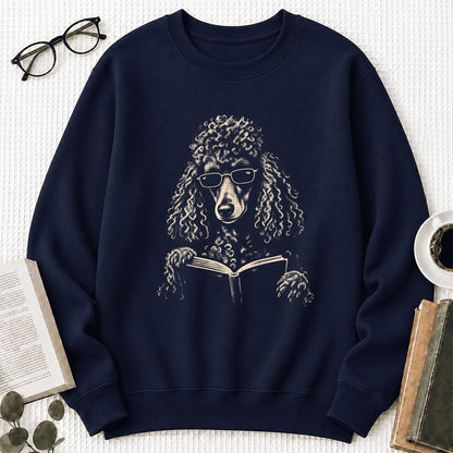 Poodle Reading Book Crewneck Sweatshirt | Reader Gift Navy
