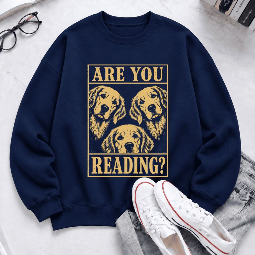 Are You Reading Golden Retriever Softstyle Sweatshirt | Dog Mom Reader Gift Navy