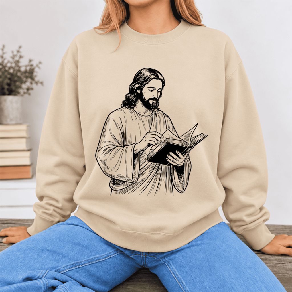 Reading Jesus Softstyle Sweatshirt | Inspiring Reader Gift Sand