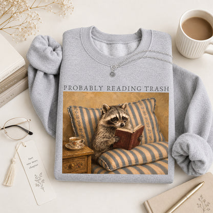 Probably Reading Trash Racoon Crewneck Sweatshirt | Reader Gift Sport Grey