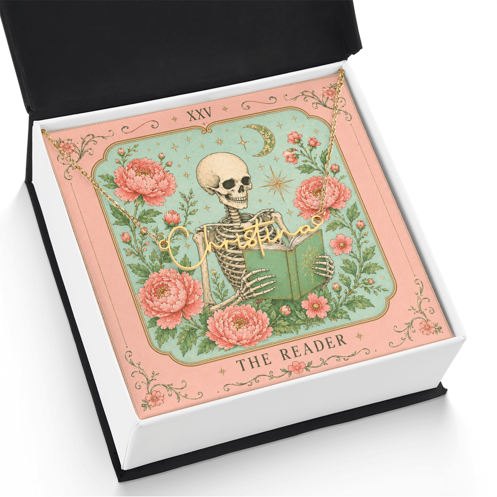 The Reader Tarot Decorative Card And Custom Name Polished Stainless Steel Necklace With Box Book Lover Gift Font 2