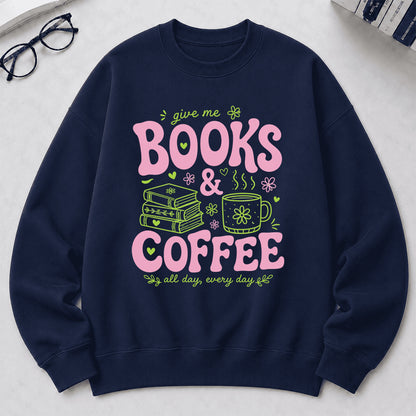 Books and Coffee Crewneck Sweatshirt | Reader Gift Navy
