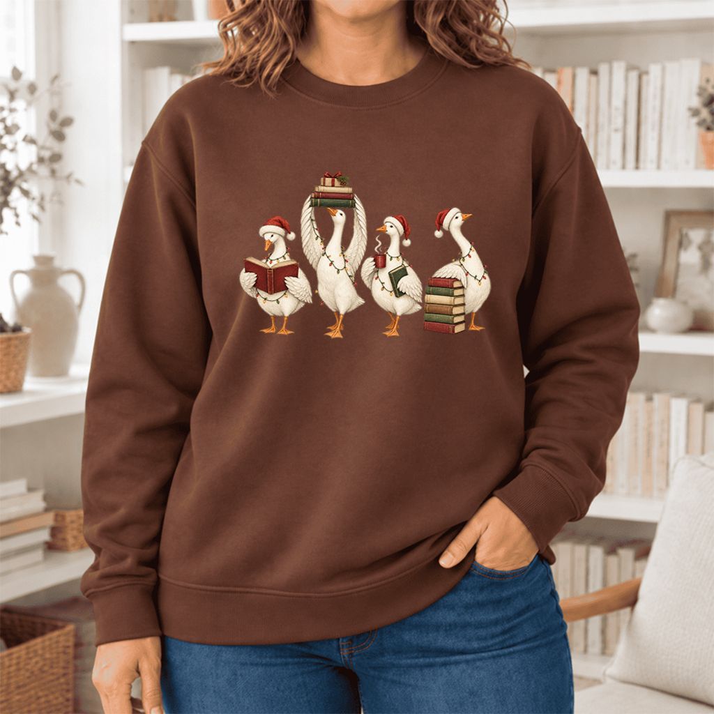Christmas Reading Ducks Softstyle Sweatshirt | Christmas Book Lover Gift Cocoa