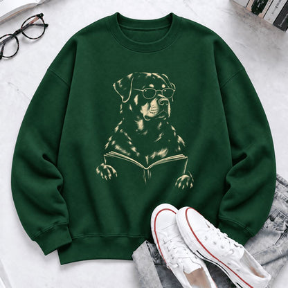 Rottweiler Reading Book Softstyle Sweatshirt | Dog Mom Reader Gift Forest Green