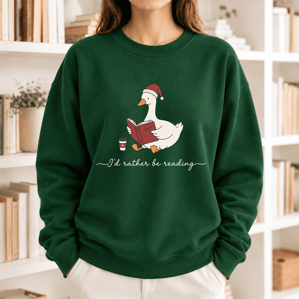 I'D Rather Be Reading Softstyle Sweatshirt | Christmas Book Lover Gift Forest Green