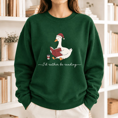 I'D Rather Be Reading Softstyle Sweatshirt | Christmas Book Lover Gift Forest Green