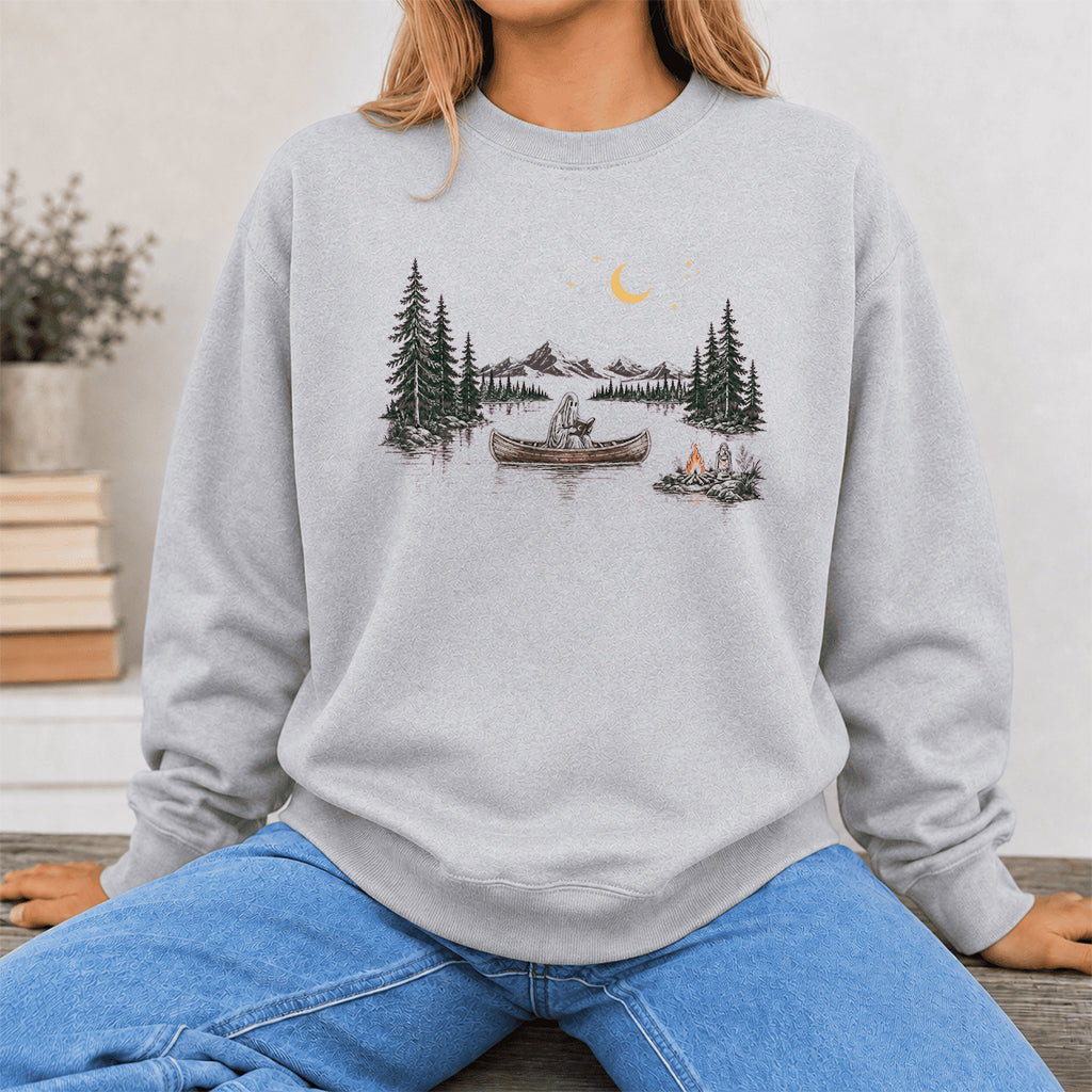 Reading Ghost On The Boat Printed Sweatshirt | Halloween Reader Gift Sport Grey