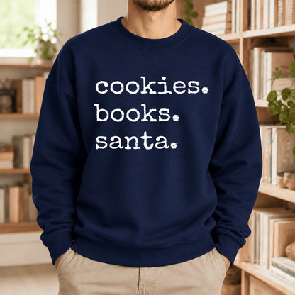 Cookies Books Santa Softstyle Sweatshirt | Christmas Book Lover Gift Navy