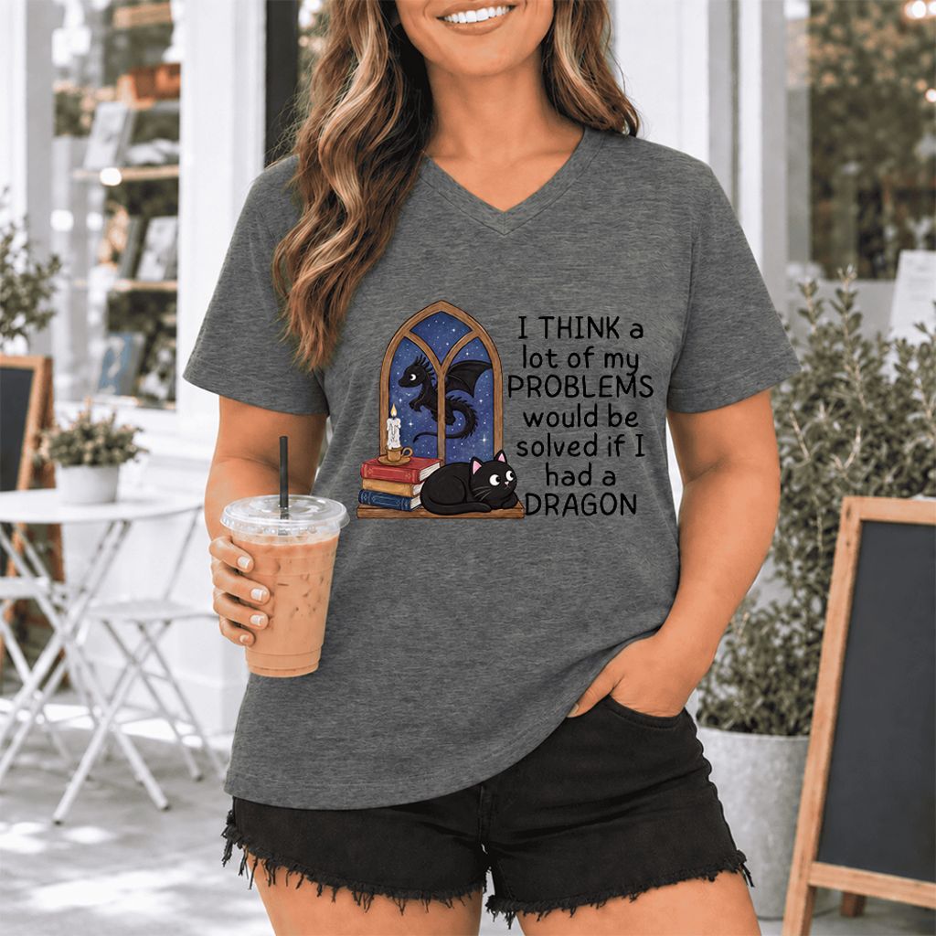 If I Could Have A Dragon Ultra-Soft V-Neck | Fantasy Reader Gift Deep Heather