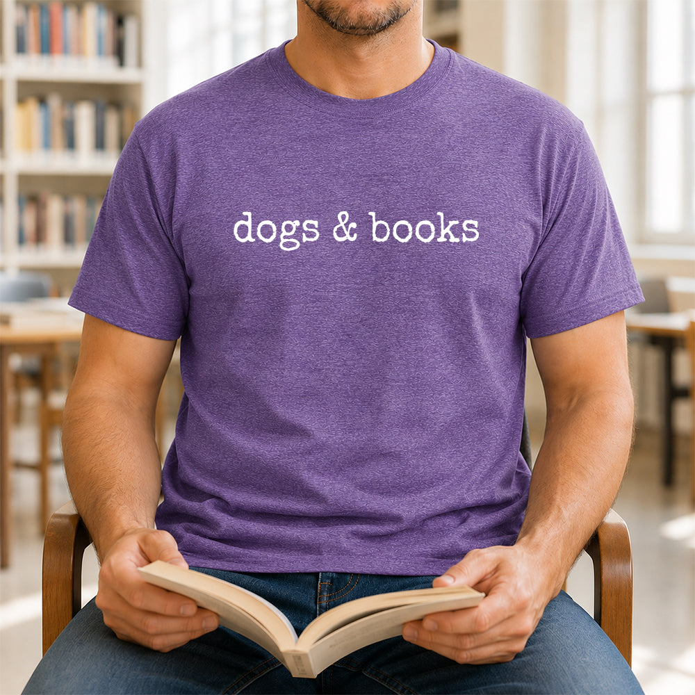 Dogs & Books Sport Cotton T-Shirt | Dog Lover & Reader Gift Heather Purple