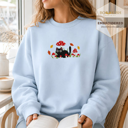 Mushroom Cat Embroidered Sweatshirt | Reader Gift Light Blue