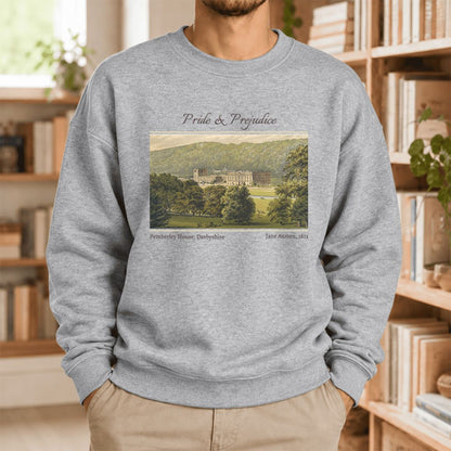 Pemberley House Pride And Prejudice Softstyle Sweatshirt | Classics Book Lover Gift Sport Grey