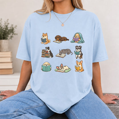 Funny Dogs Reading Softstyle T-Shirt | Book Lover Gift Light Blue