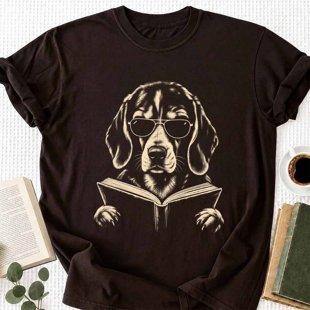 Beagle Reading Book Softstyle T-Shirt | Book Lover Gift Dark Chocolate