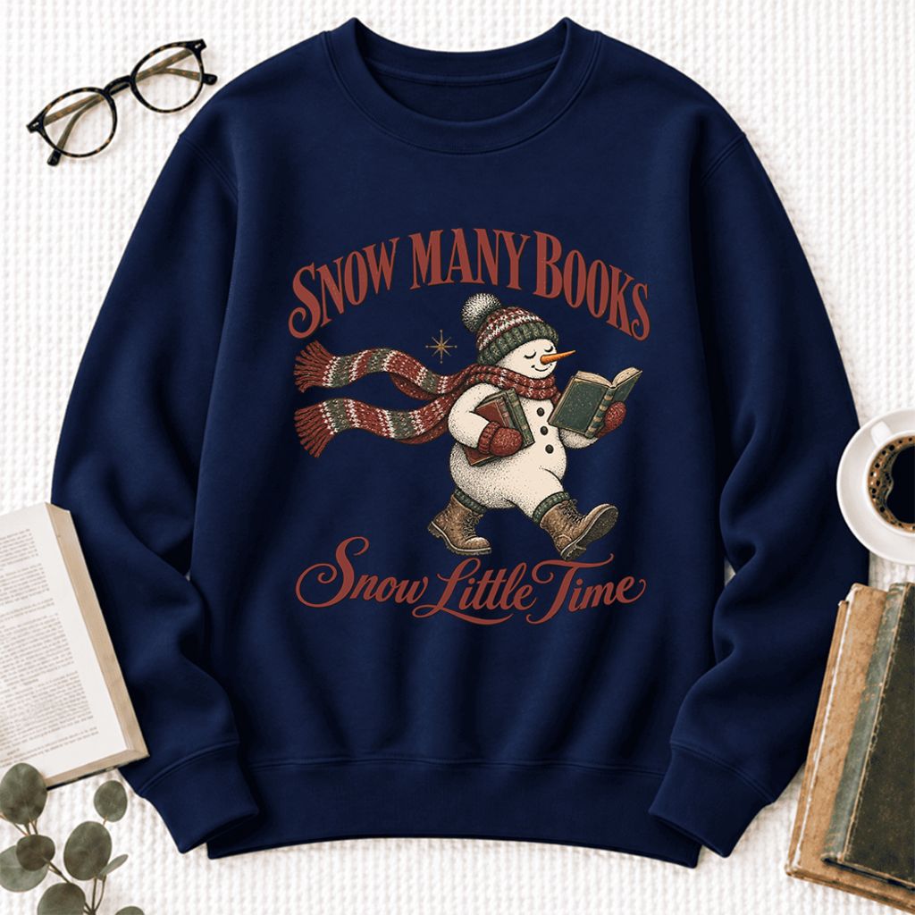 Snow Many Books Snow Little Time Softstyle Sweatshirt | Christmas Reader Gift Navy