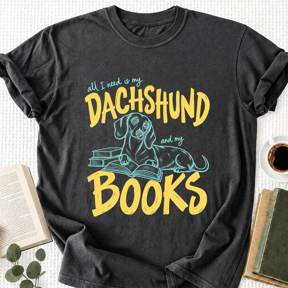 All I Need Is My Dachshund And My Books Softstyle T-Shirt | Book Lover Gift Dark Heather