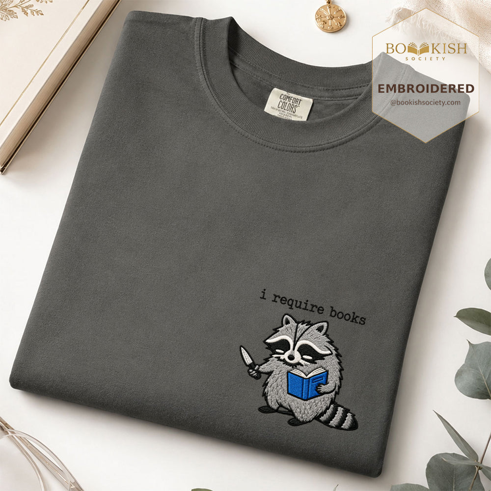 Embroidered I Require Books Comfort Color® T-shirt Book Lover Gift Pepper