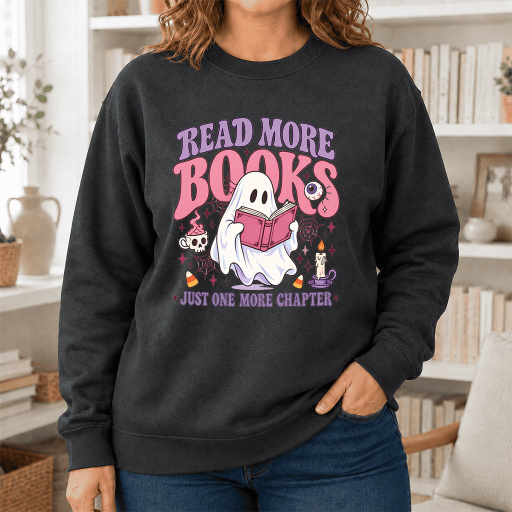 Read More Books Printed Sweatshirt | Halloween Book Lover Gift Dark Heather