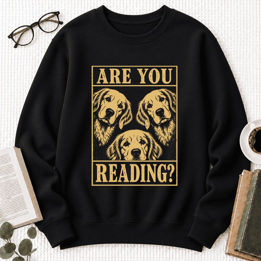 Are You Reading Golden Retriever Softstyle Sweatshirt | Dog Mom Reader Gift Black