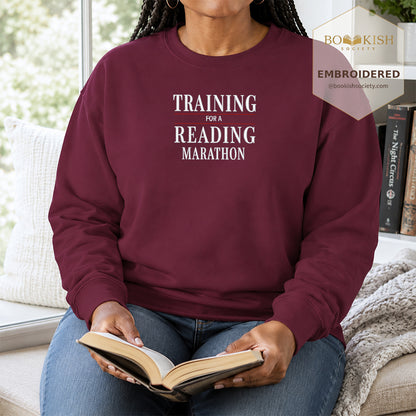 Currently Training for a Reading Marathon Embroidered Sweatshirt | Reader Gift Maroon