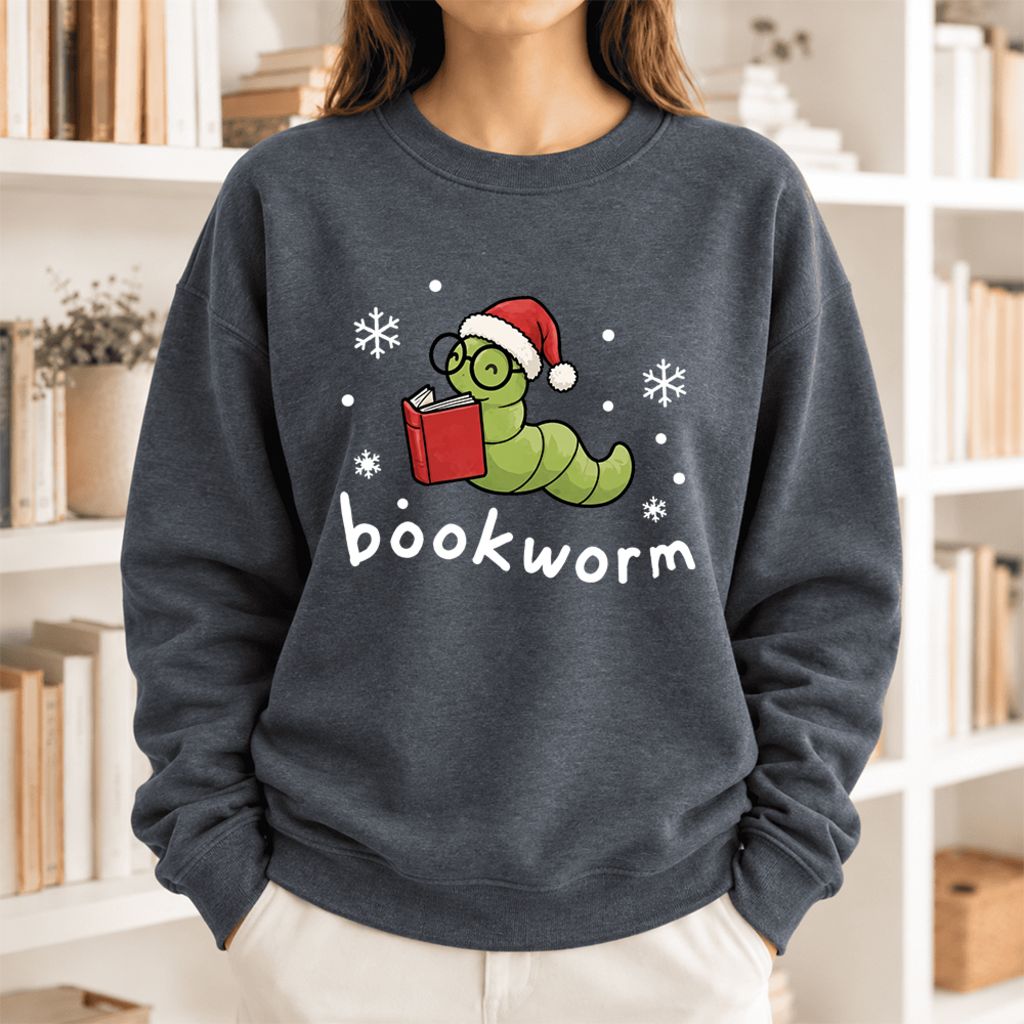 Christmas Bookworm Softstyle Sweatshirt | Christmas Book Lover Gift Dark Heather