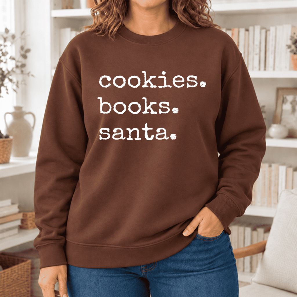 Cookies Books Santa Softstyle Sweatshirt | Christmas Book Lover Gift Cocoa