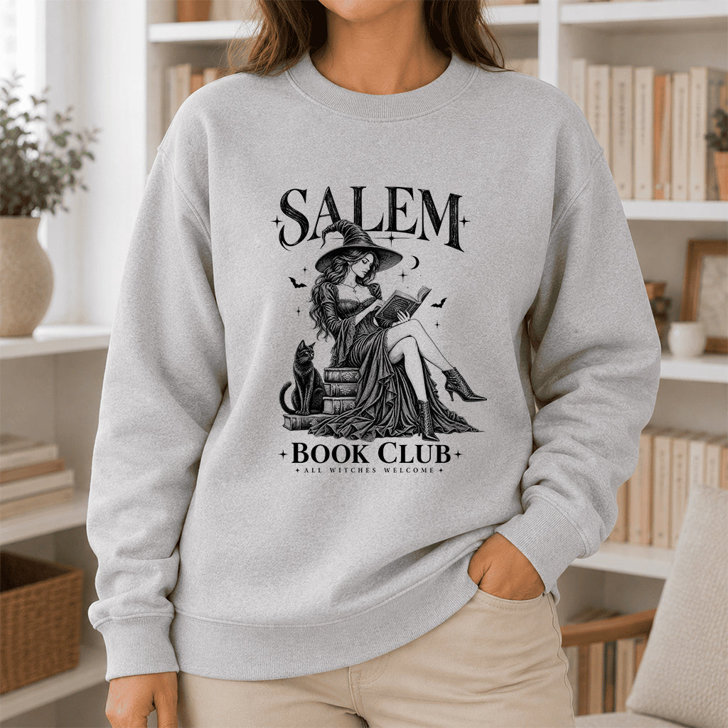 Salem Book Club Printed Sweatshirt | Spooky Book Lover Gift Sport Grey