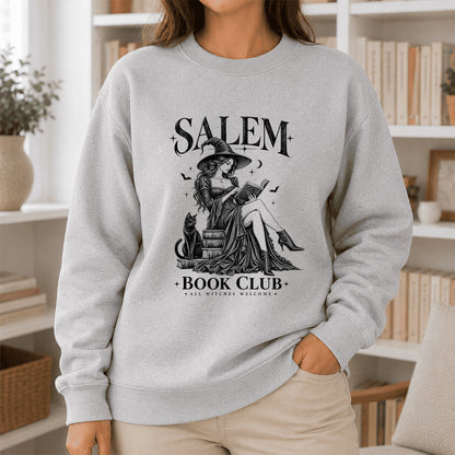 Salem Book Club Printed Sweatshirt | Spooky Book Lover Gift Sport Grey
